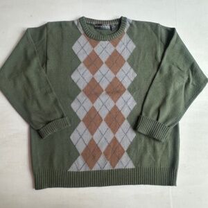 Oscar De La Renta Green Argyle Sweater